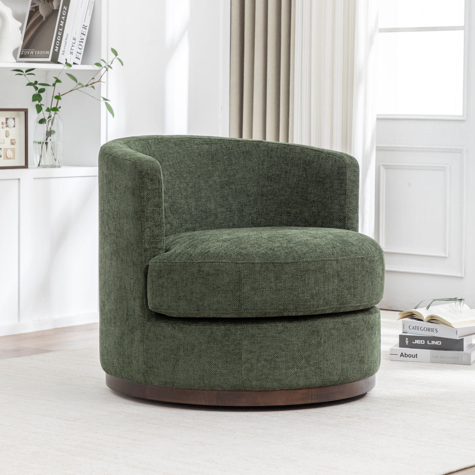 Arabella Swivel Barrel Chair, Juniper Performance Chenille