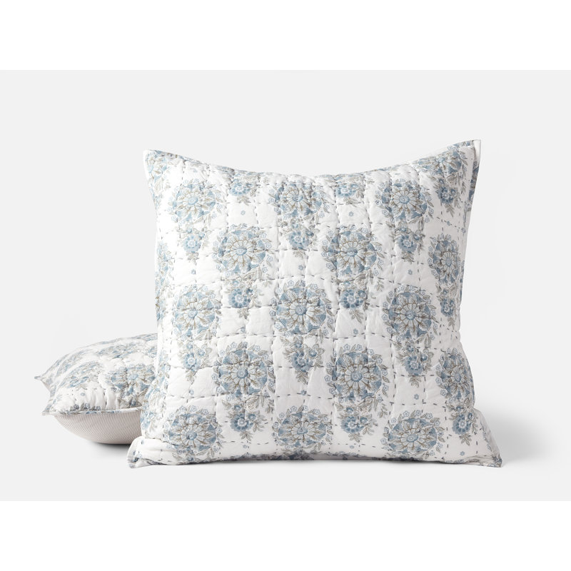 Flores Handstitched Organic Sham Euro Tidal, Tidal