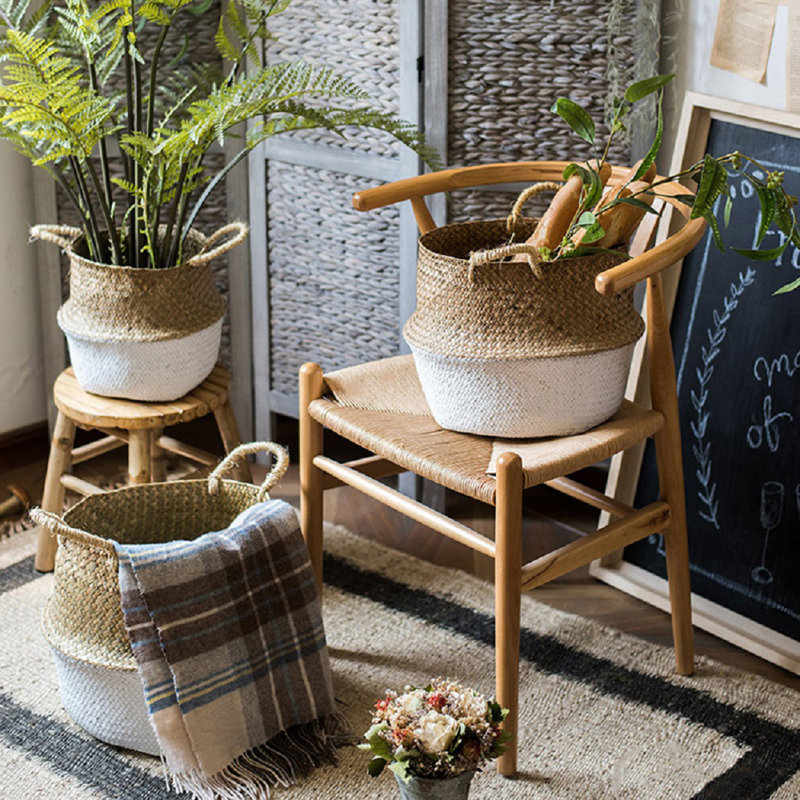 Panier en osier, H 10,6 po x l 10,6 po x P 8,7 po, Blanc