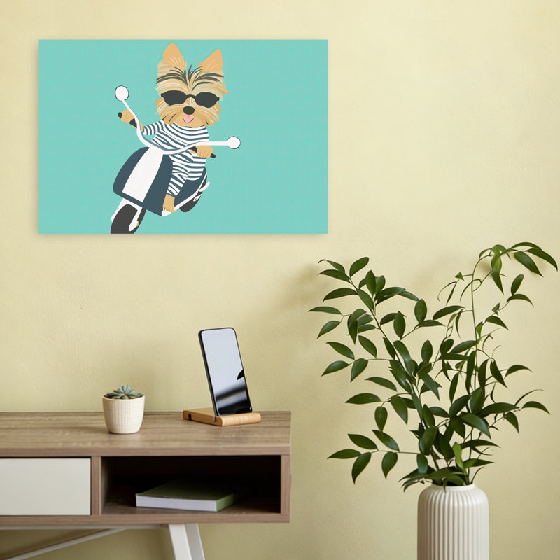 Cool Yorkie On Scooter Contemporary Dog Wall Art Print by Mathieu - Wrapped Canvas Print, 30.48cm H x 45.72cm W