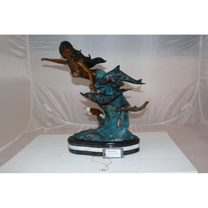 Emiliah Mermaid with Dolphin and Turtle Statue