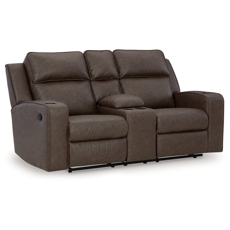 Stockley 77" Vegan Leather Power Reclining Loveseat, Brown Faux Leather