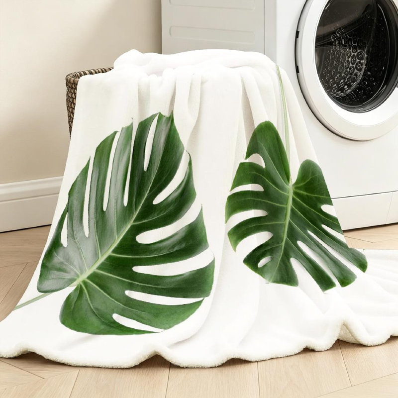 Jeté en molleton transparent ultra doux en flanelle, feuilles tropicales imprimé Monstera, Throw 50" x 60"