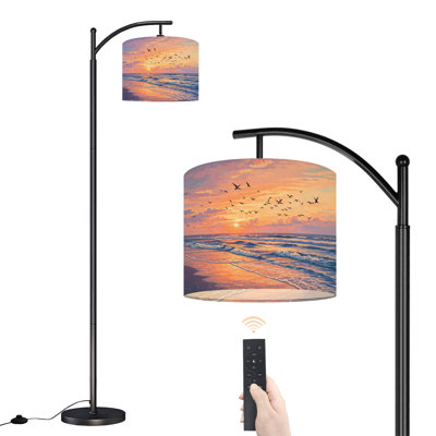 Arc Floor Lamp with Adjustable Lampshade Flock Pelicans Fly Coast Outer Bank North Standing Lamp 3 Color Temperatures Dimmable Tall Pole Lamp with Foot Switch for Bedroom