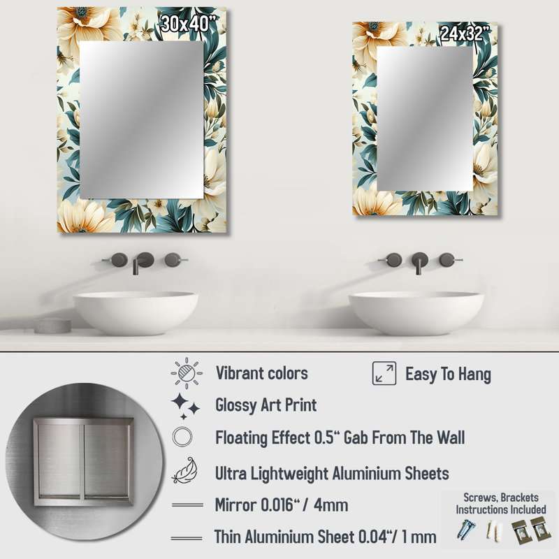 Balmir hortensia beige et bleu Balmir - miroir mural floral, 32 po x 24 po