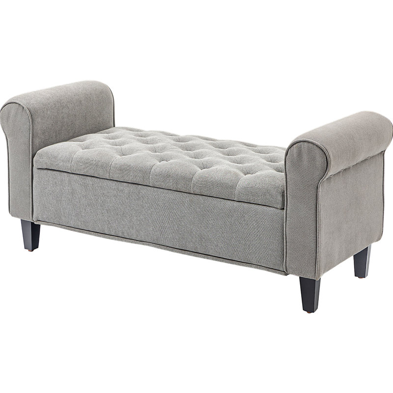 50" Bench, Gray. Upholstered With Soft Velvet. Rolled Arms & Wood Legs. Hidden Storage. Comfortable For Bedroom, Living Room. Assembly Required. 264 Lbs Max Storage Gray Velvet Comfy Seat Room,