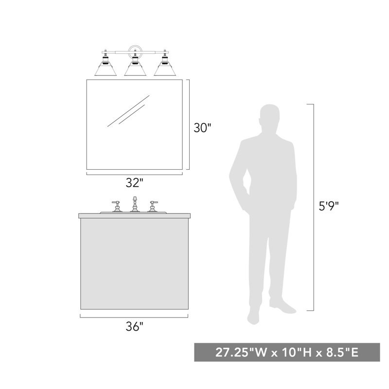 Éclairage pour meuble-lavabo 3 lumières Cao, Laiton vieilli, Laiton vieilli