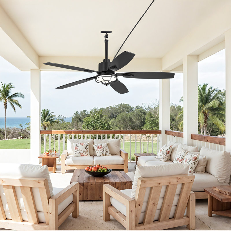 Ventilateur de plafond enfichable imperméable de 52 po avec lumière et télécommande Cissline pour patios et espaces couverts
