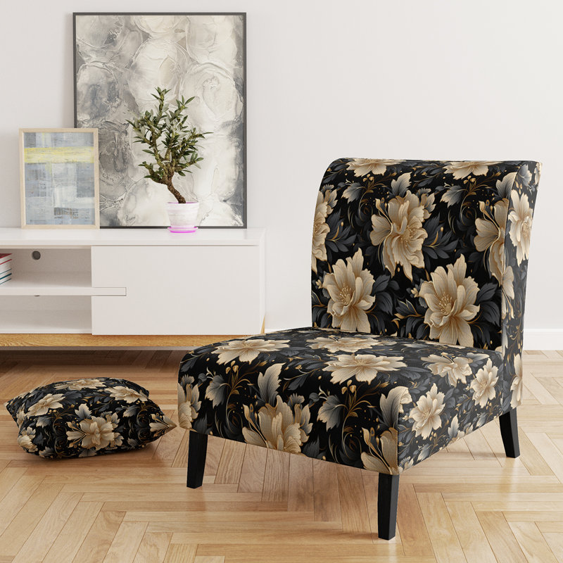 Motif floral doré et noir - Fauteuil de chambre rembourré Cottage
