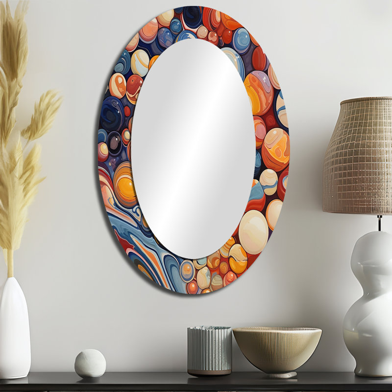Mystical Marbles I - Miroir mural ovale moderne orange, 36 po x 24 po