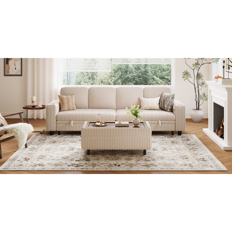 Repose-pieds avec rangement 40,55 po Sherry, Velours côtelé Effie Beige