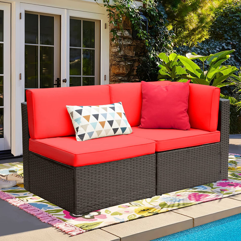 51'' Wide Wicker Patio Sofa with Cushions, Red