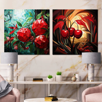 Summer Cherries Cubic Design I - Cherry Wall Decor Set Of 2