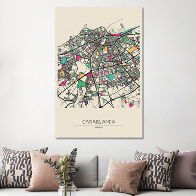 Casablanca, Morocco Map by Ayse Deniz Akerman - Wrapped Canvas Print
