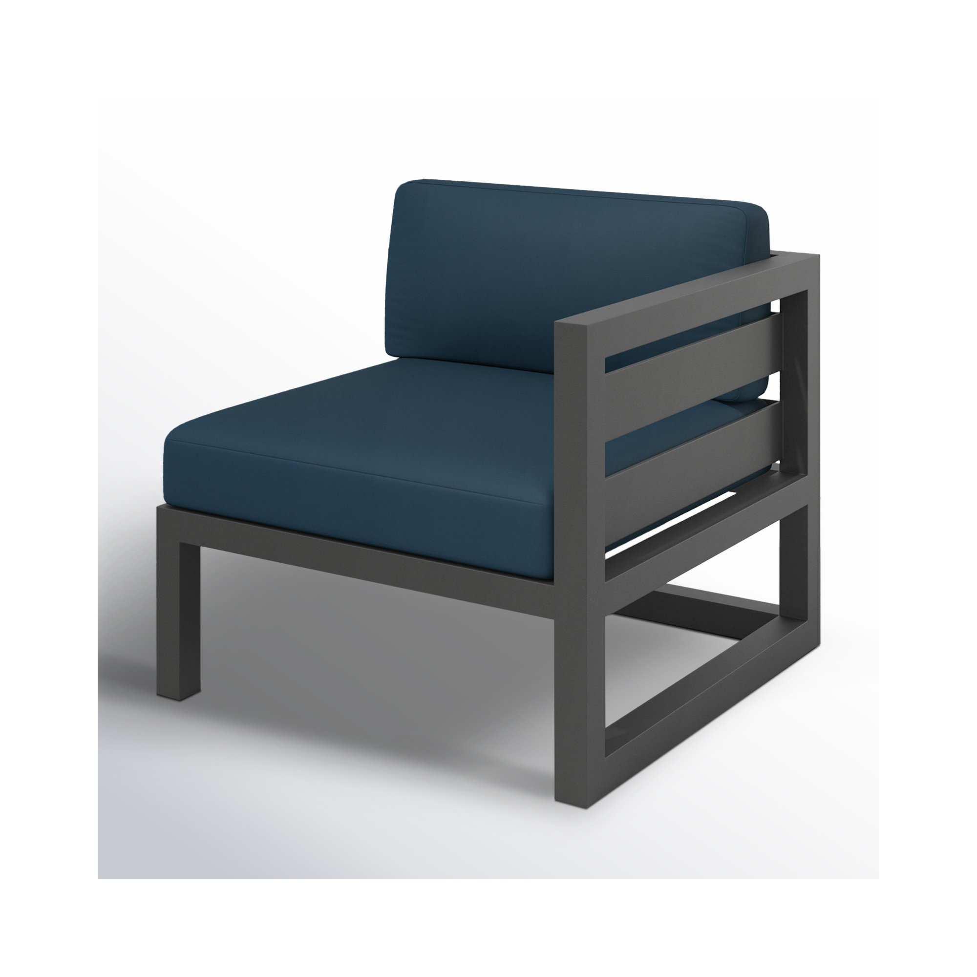Smith Outdoor One Arm Lounge Chair with Sunbrella Cushions, Spectrum Indigo, Slate