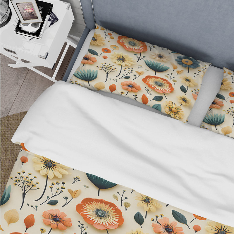 Vintage Mod Florals - Ensemble de housse de couette Mid-Century - Microfibre de polyester