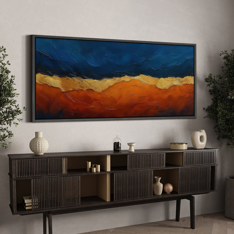 Grande impression sur toile encadrée, impression de paysage abstrait neutre pour décoration murale moderne minimaliste, Noir