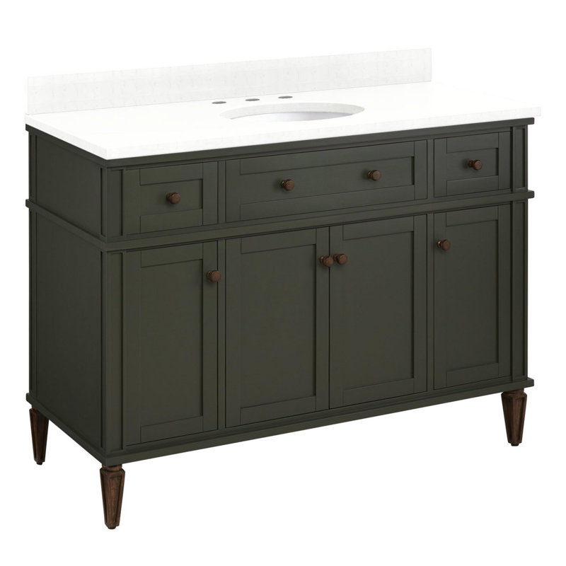 48" Elmdale Vanity for Undermount Sink, Feathered White Quartz, Dark Olive Green