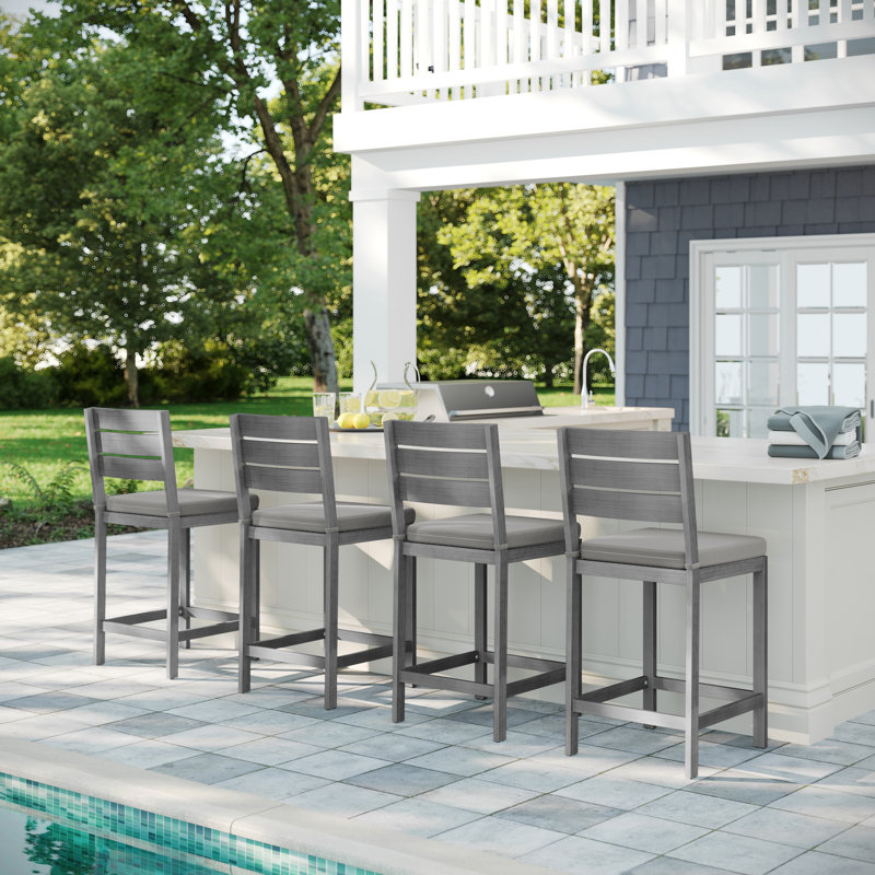 Martha Stewart Bedford All-Weather Patio Bar Stools With Seat Cushions, Gray/Gray