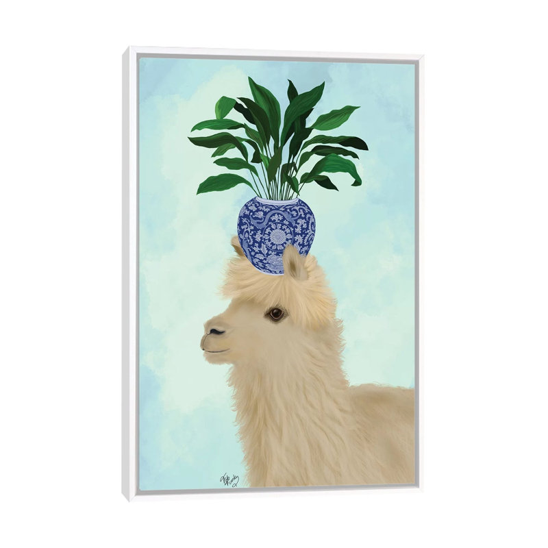 «Llama Aspidistra» par Fab Funky - impression d'art graphique, Toile blanche encadrée, Aucun mat, H 26 po x l 18 po x 1,5 po