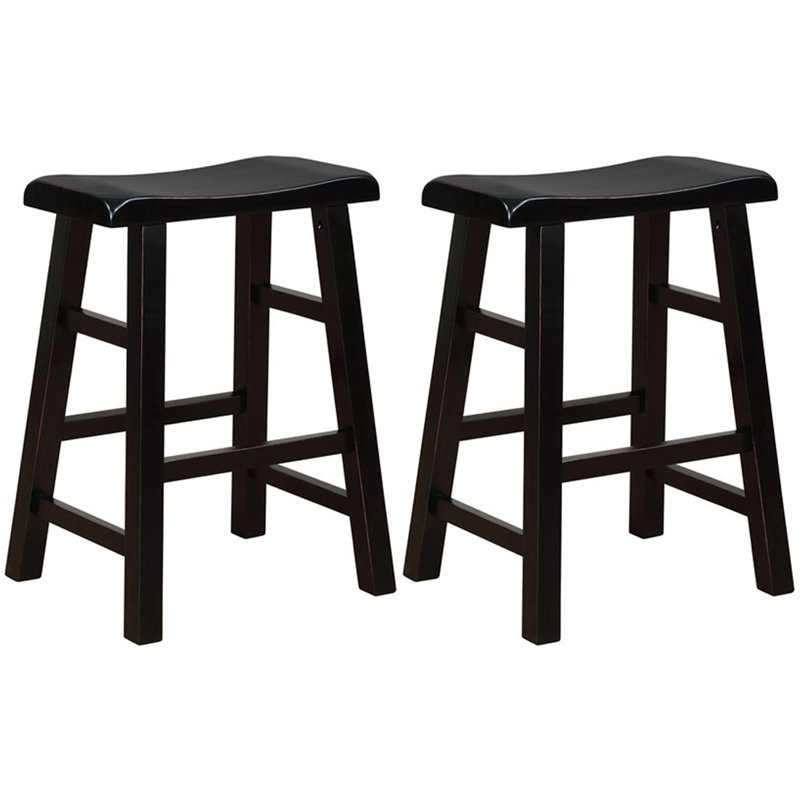 Tabouret de bar et de comptoir en bois massif massif Messer, 24 po, noir (ensemble de 2), Noir, 2