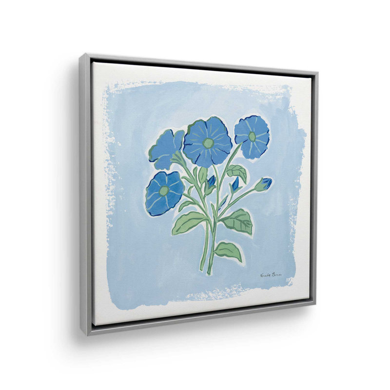 «Garden Blues I» par Farida Zaman, reproduction d'art sur toile, Argent argent, Cadre flottant, H 36 po x l 36 po