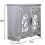 Élégant buffet avec 2 portes en miroir, gris, design creux, grain de bois 3D, pour le hall d'entrée et le décor spacieux avec tablette réglable, espaces de cuisine-628190992