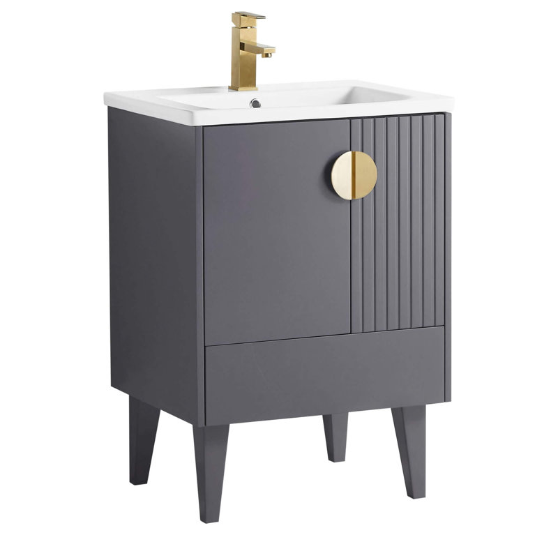 Ensemble de meuble-lavabo simple 24 po Saimah, Laiton satiné, Gris roche