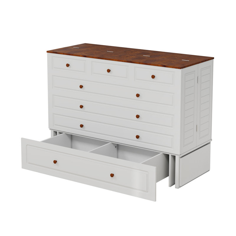 Grand lit escamotable avec 2 tiroirs de rangement, grand lit escamotable avec port de chargement USB pour la chambre à coucher