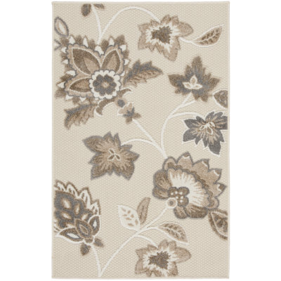 Aloha  Floral Beige Indoor/Outdoor Area Rug