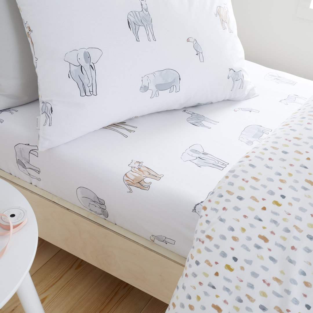 Bianca Zoo Animals Cotton Double Fitted Sheet White - Image 4