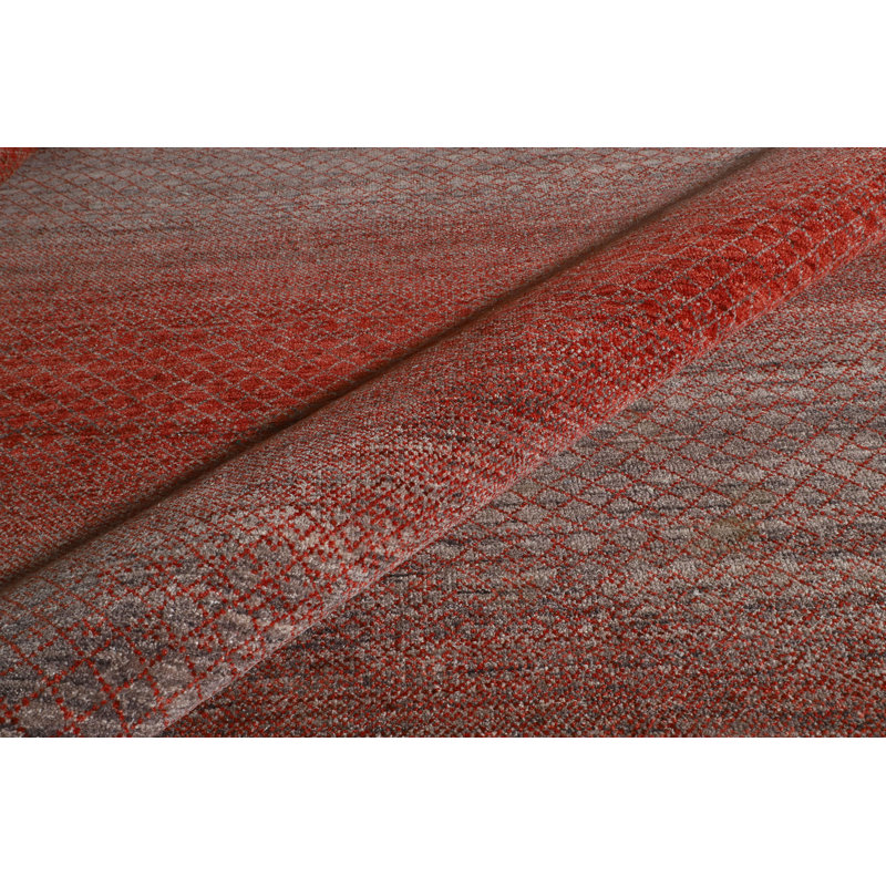 Tapis rouge / gris noué à la main de haute qualité South Sea, Rectangle 9 pi 11 po x 14 pi
