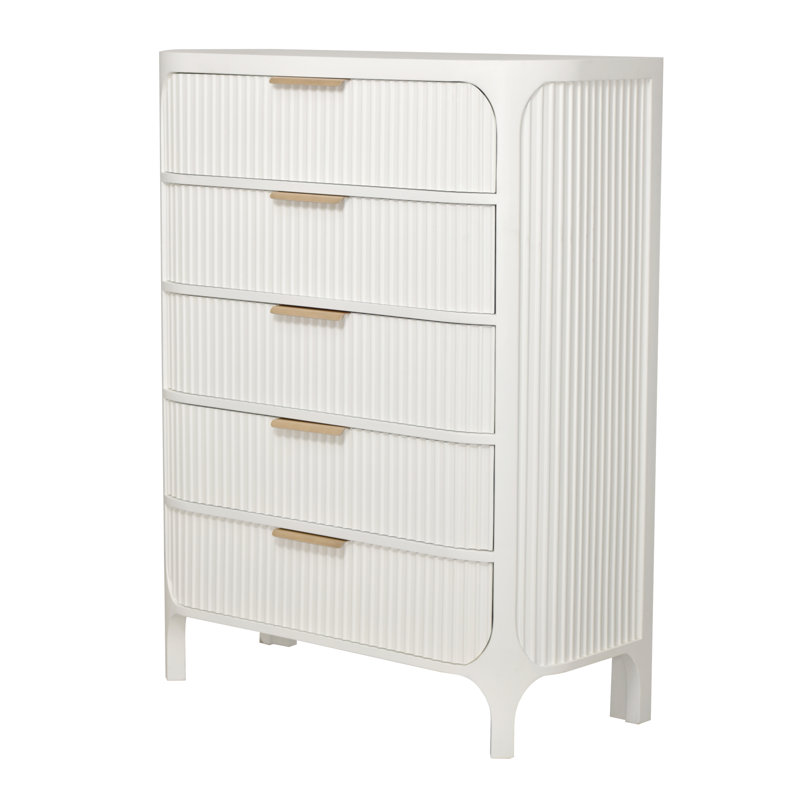 Commode moderne et intemporelle en bois d'acajou blanc immaculé avec quincaillerie bronze doux et tiroirs pleine extension lisses pour un rangement raffiné et une durabilité durable