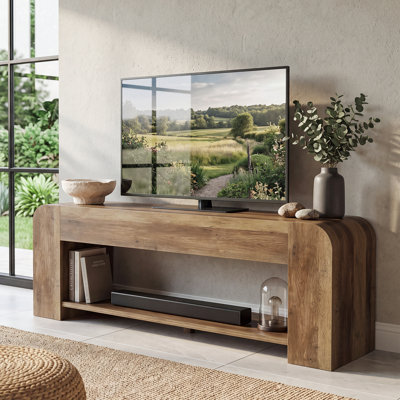Meuble télé 63 po avec tablette de rangement inférieure et centre de divertissement en bois incurvé pour le salon