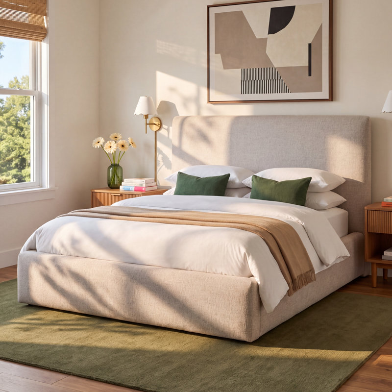 Azar Upholstered Standard Bed, King, Plushtone Linen