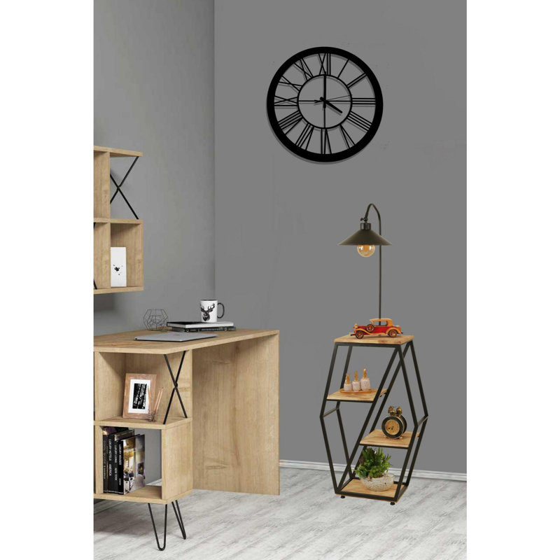 Luro Elegant Floor Lamp with 100% Fir Wood Bookstand, Wicker Color, 65 x 39.4 x 65 inches | Durable Metal Body, Max 60W E27 Socket | Perfect for Living Room, Bedroom, or Home Office, Stylish & Functional Design