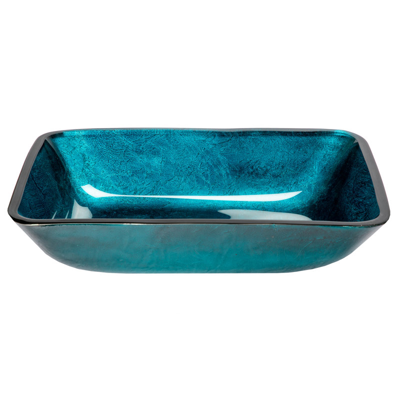 Turquoise Blue Rectangular Tempered Glass Vessel Sink