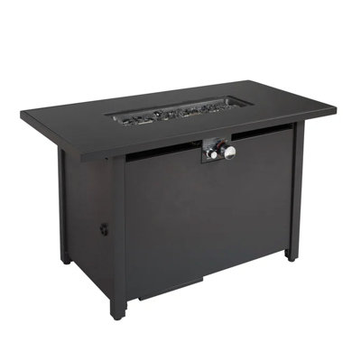 Table de foyer d'extérieur en acier avec couvercle H 25 po x l 42 po - Élégant couvercle de patio et de terrasse, fait, résistant aux intempéries, plateau en acier inoxydable, pierres de lave, porte latérale pour le propane, panneau d'allumage, housse de protection, noir élégant
