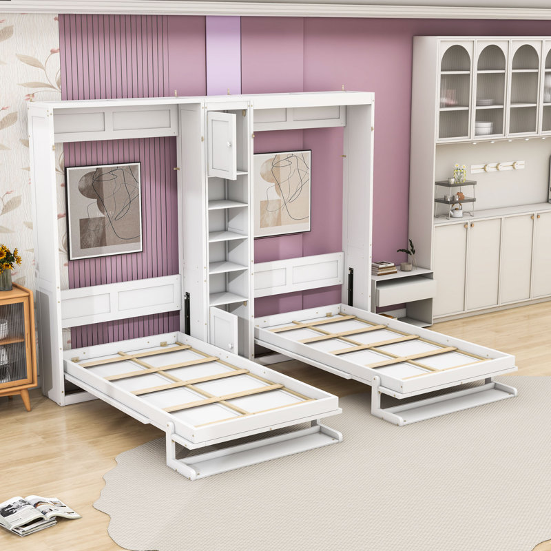 Lit simple et simple avec structure en bois et tablettes, Blanc