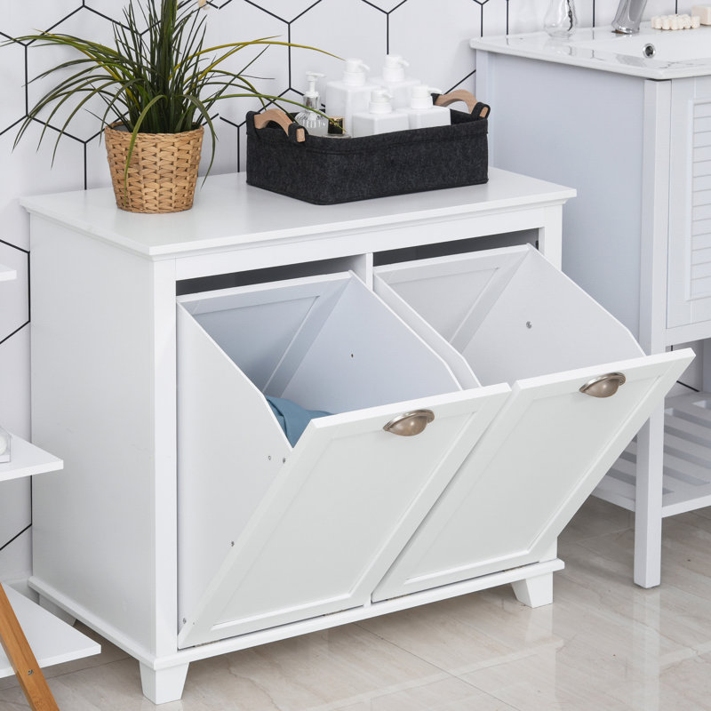 White Bathroom Storage - Tilt-Out Laundry Sorter Cabinet Abundant Room For Towels & Accessories , - Lining Toppling 30"W 15.8"D 27.5"H Cabinet, Spacious Construction, 30" W X 15.8" D 27.5" H