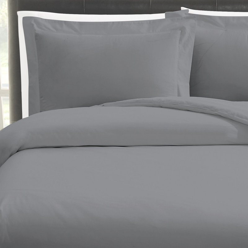 Vince Camuto 400TC Percale Cotton Duvet Set, King Duvet Cover + 2 King Shams, Gray
