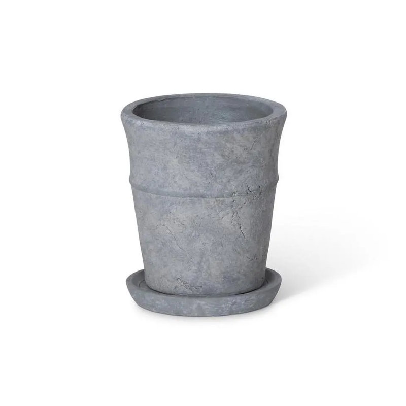 L Bluish Grey Distressed Vintage Planter Pot with Saucer Tray, 10" H x 8.5" W x 8.5" D