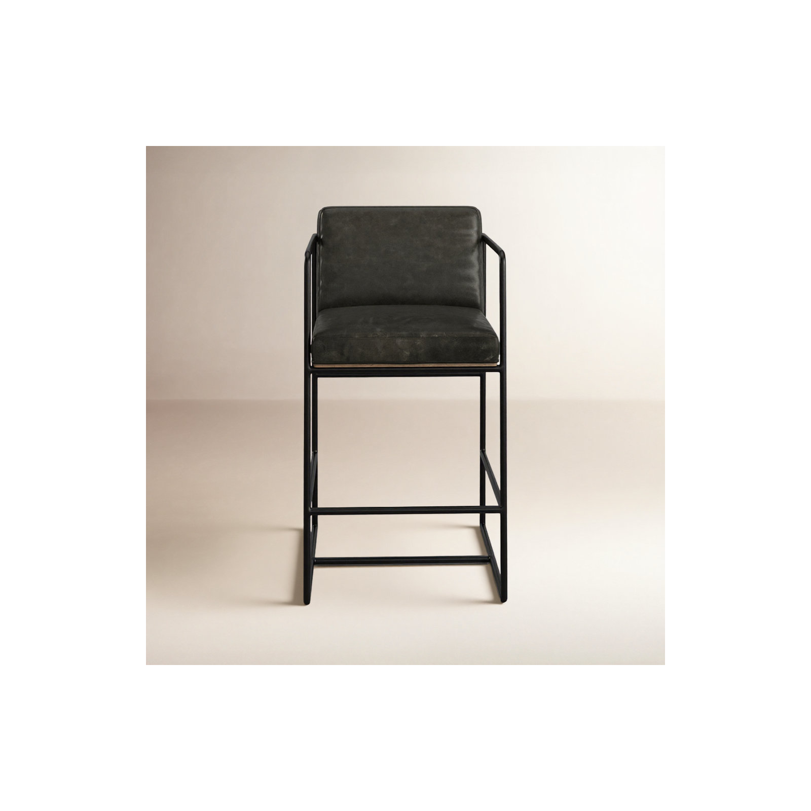 Sidney Genuine Leather Bar & Counter Stool, Bar Stool (29.5” Seat Height), Dark Gray