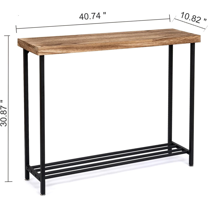 Solid Wood Console Table With 2-Tier Storage, Rustic Brown Entryway Sofa Table For Living Room, Hallway, Foyer, Narrow Design
