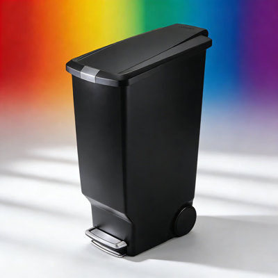 Slim Kitchen Step Trash Can With Secure Slide Lock, Silent Closing Lid, Built-In Wheels And Custom Fit Liners - 40 Liter / 10.6 Gallon Capacity