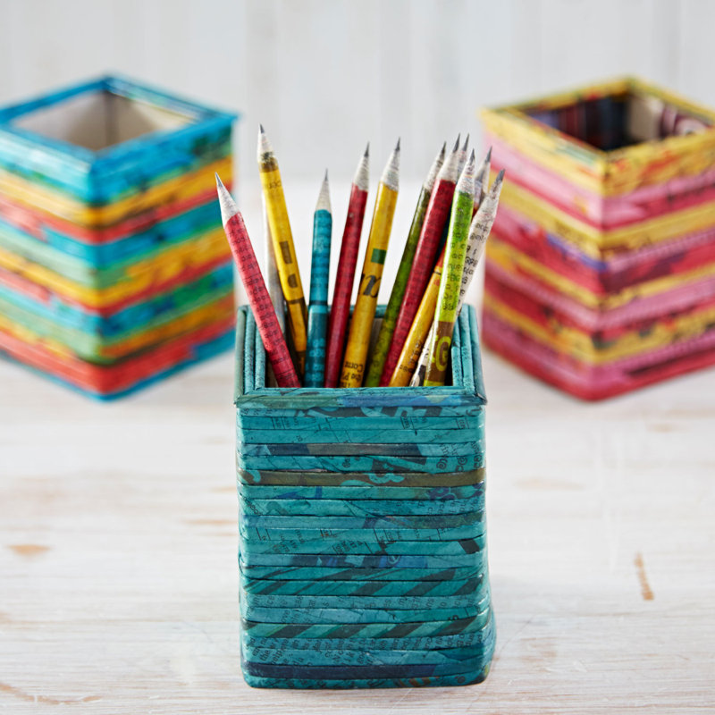 Cardboard / Paper Pen Holder, Teal