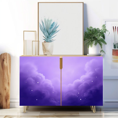 Narrow 35.4'' Wide Sideboard Buffet Cabinet - 2-Door Accent Storage Cabinet With Bright purple gradient abstract watercolor Print And Metal Legs
