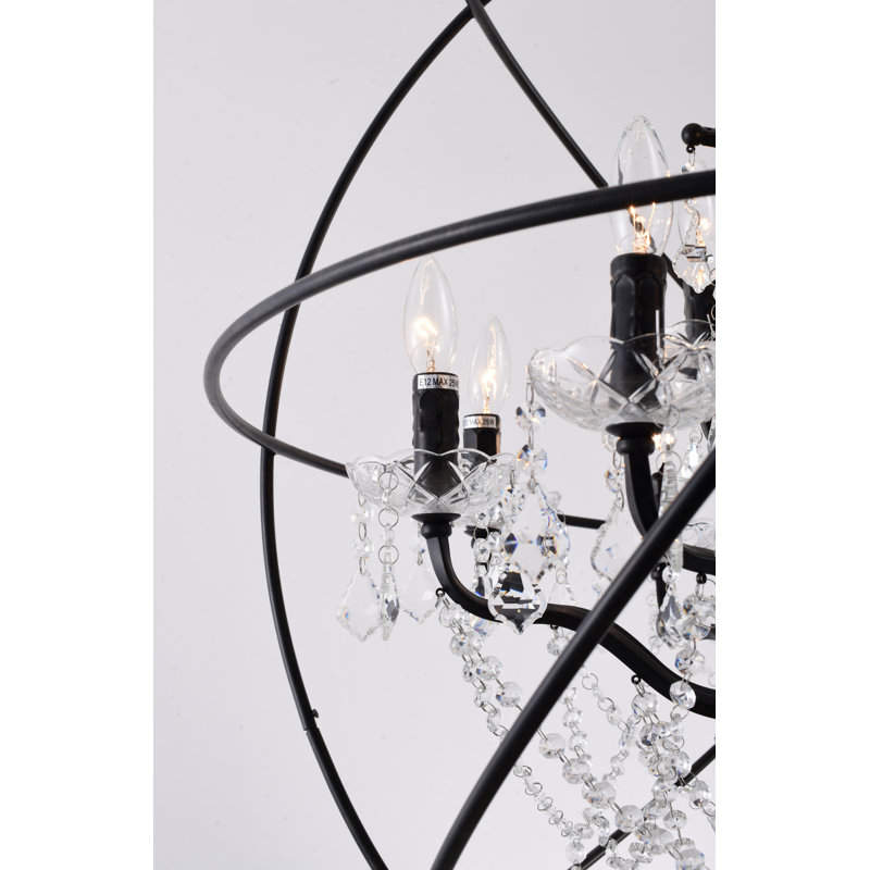 Beldin Transitional 6 - Light Globe Cage Crystal Chandelier , Black