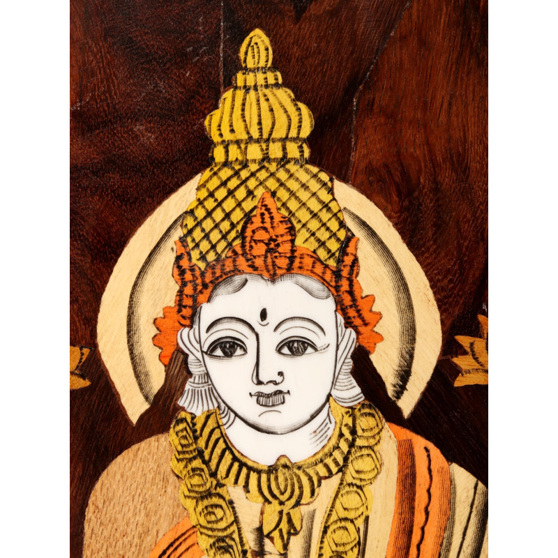 Handcrafted Goddess Lakshmi Wood Inlay Wall Art | 18-Inch Hindu Deity Panel for Prosperity