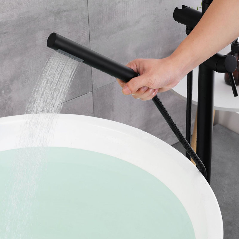 Single Handle Floor Mounted Clawfoot Tub Faucet with Hand Shower, Black
